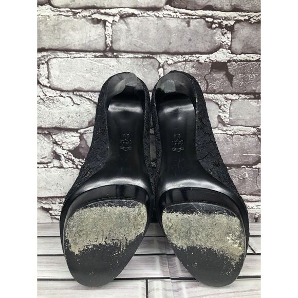 Tory Burch Black Leather Floral Fabric Platform Stiletto High Heels Women Sz 8M - Picture 13 of 16